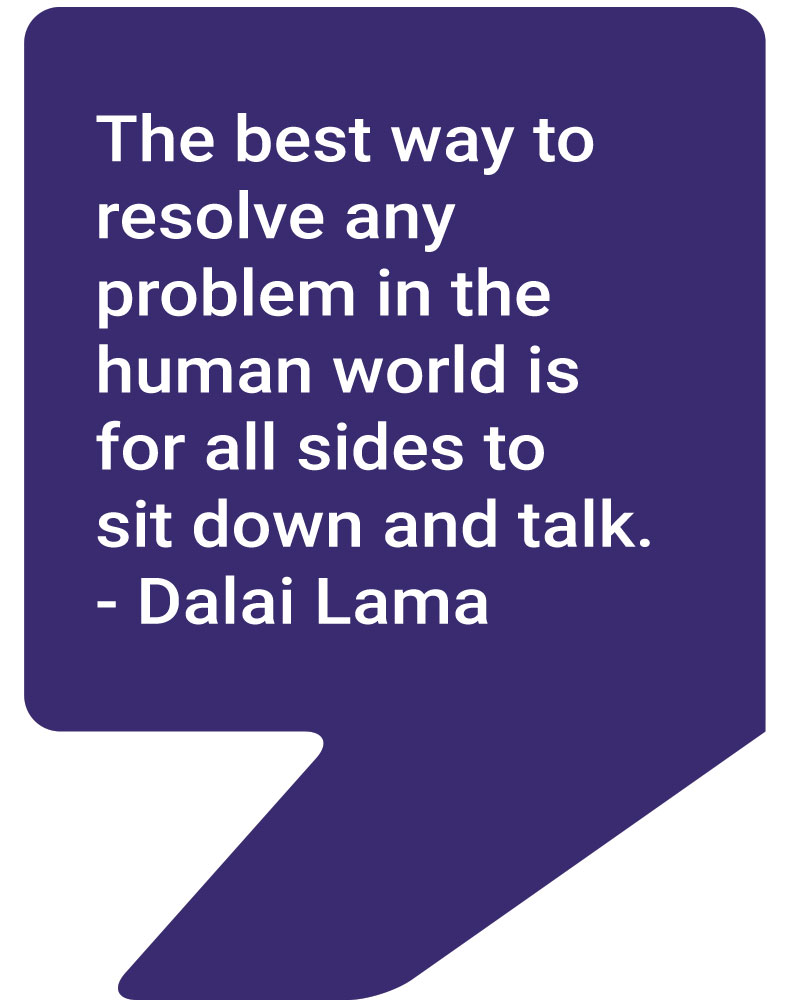 The best way to resolve any problem in the human world is for all sides to sit down and talk. - Dalai Lama