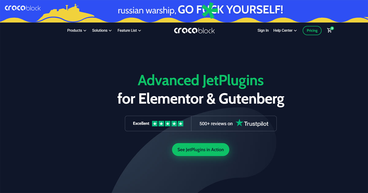 Russian warship go f*ck yourself: Should your brand take a stand during war? | Screenshot from Crocoblock website | Talked About Marketing