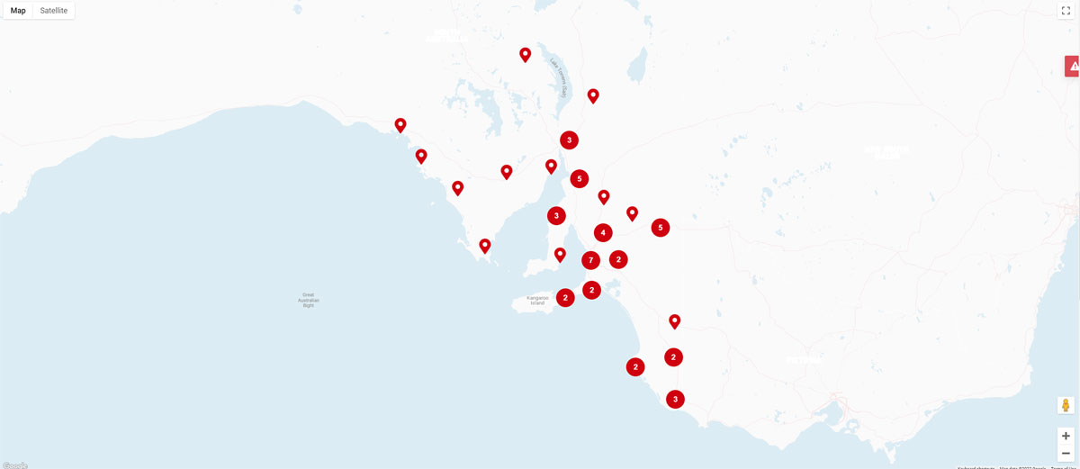 A map of Visitor Information Centre Locations via southaustralia.com